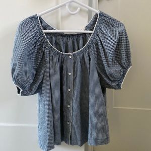 Doen blue/white gingham blouse.